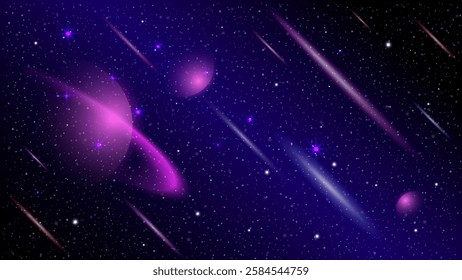 Stunning Galaxy Background with Colorful Nebula, Bright Stars, Comets, and Planets - Vector Illustration of the Milky Way Cosmos