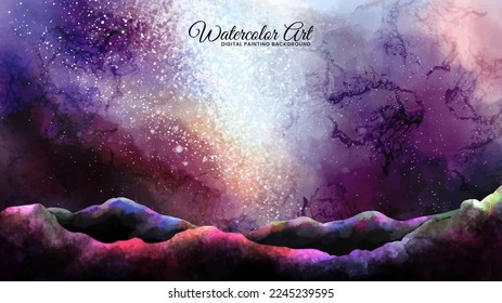 Stunning galaxy digital painting background. Beautiful watercolor art in an impressionism style