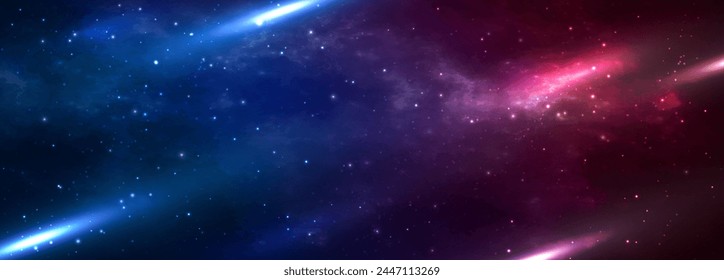 Stunning galaxy and nebula in space. Panorama view universe space shot of milky way galaxy with stars on a night sky background. Universe filled with stars, nebula and galaxy. Science Vector EPS10.