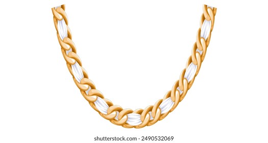 Stunning Gold Chain Isolated On White Background, Drawing Style Jewelry Vector Illustration.	
