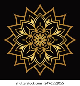 Stunning Gold Mandala Floral Ornament Design on Dark Background