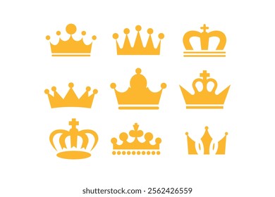 Stunning golden crown vector illustration set for royal-themed events, golden crown, crown collection, luxury, elegant, premium, majestic, decorative, crownlike, imagery, ornate, prestigious, affinity