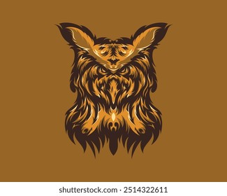 Stunning Golden Owl Illustration with a Fierce Expression, Perfect for Mascots, Tattoos, or T-Shirt Graphics.