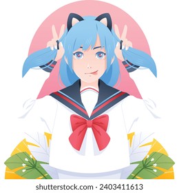 Stunning Gradient Anime School Girl Vector Illustration