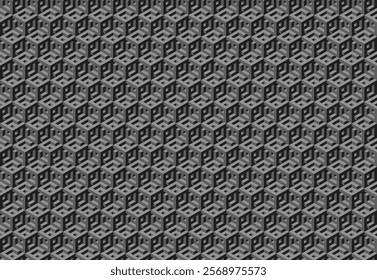 Stunning grayscale isometric cube pattern.  Perfect for backgrounds, website design, or textile prints.  Creates a sophisticated and modern aesthetic.