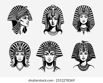 Una impresionante ilustración a mano de Cleopatra en un diseño de logo que capta su encanto legendario y su sofisticación. Perfecto para entretenimiento, joyas y organizaciones culturales.