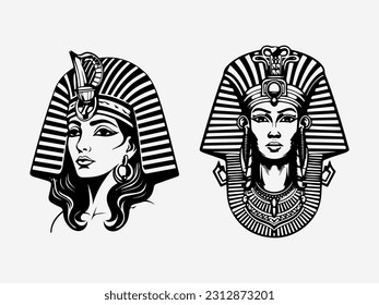 Una impresionante ilustración a mano de Cleopatra en un diseño de logo que capta su encanto legendario y su sofisticación. Perfecto para entretenimiento, joyas y organizaciones culturales.