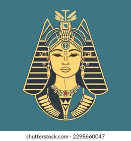 Impresionante ilustración de diseño con logo dibujado a mano que presenta a la icónica reina egipcia Cleopatra. Ideal para una marca de lujo o de belleza