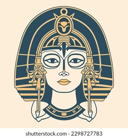 Impresionante ilustración de diseño con logo dibujado a mano que presenta a la icónica reina egipcia Cleopatra. Ideal para una marca de lujo o de belleza