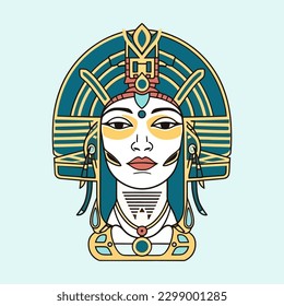 Impresionante ilustración de diseño con logo dibujado a mano que presenta a la icónica reina egipcia Cleopatra. Ideal para una marca de lujo o de belleza