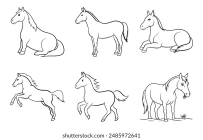 Stunning Horse Line Art Vector Set, Graceful and Elegant Designs for Every Project