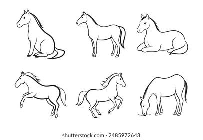 Stunning Horse Line Art Vector Set, Graceful and Elegant Designs for Every Project