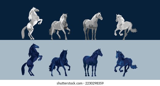 stunning horses vector illustration set