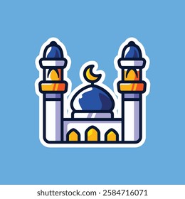 A stunning illustration of an Islamic mosque with a crescent moon and stars, symbolizing faith, spirituality, and Ramadan celebrations. Perfect for religious-themed designs and cultural art.