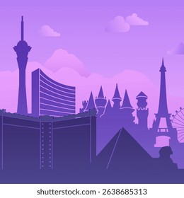 A stunning illustration of the Las Vegas skyline showcasing its famous landmarks and attractions