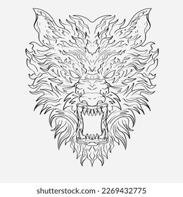 Stunning Illustration of the Wolf's Head with intricate details and vivid colors that bring it to life