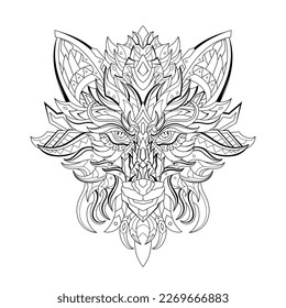 Stunning Illustration of the Wolf's Head with zentangle art style geometric tattoos