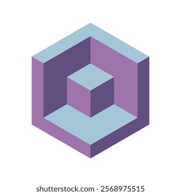 Stunning isometric illustration of nested cubes in soft purple and blue hues.  Perfect for minimalist designs, tech presentations, or as a modern geometric background.