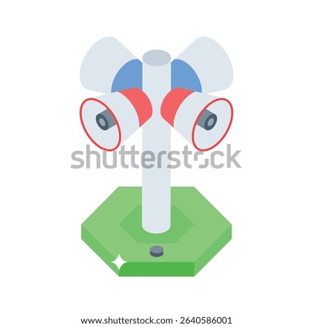 A stunning isometric style icon showing speaker pole broadcast