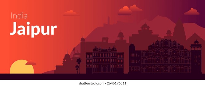 The stunning Jaipur Skyline at sunset showcases a colorful and enchanting Indian cityscape