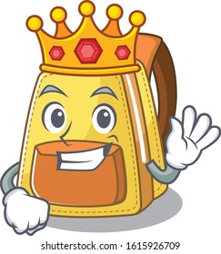 A stunning of kids school backpack stylized of King on cartoon mascot style