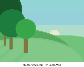 stunning landscape trees sunrise vector