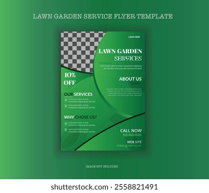 Stunning lawn mowing flyer with nature-inspired design elements and customizable sections. Ideal for local lawn care businesses, gardening services, or landscaping promotions. 