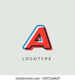 Stunning Letter A with 3d color contour, minimalist letter graphic for modern comic book logo, cartoon headline, creative lettering and art monogram. Minimal style letters, vector typographic design