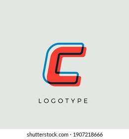 Stunning Letter C with 3d color contour, minimalist letter graphic for modern comic book logo, cartoon headline, creative lettering and art monogram. Minimal style letters, vector typographic design