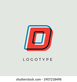 Stunning Letter D with 3d color contour, minimalist letter graphic for modern comic book logo, cartoon headline, creative lettering and art monogram. Minimal style letters, vector typographic design