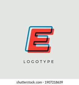 Stunning Letter E with 3d color contour, minimalist letter graphic for modern comic book logo, cartoon headline, creative lettering and art monogram. Minimal style letters, vector typographic design