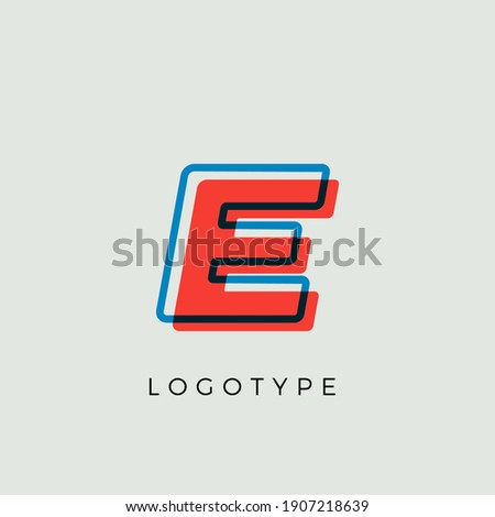 Stunning Letter E with 3d color contour, minimalist letter graphic for modern comic book logo, cartoon headline, creative lettering and art monogram. Minimal style letters, vector typographic design