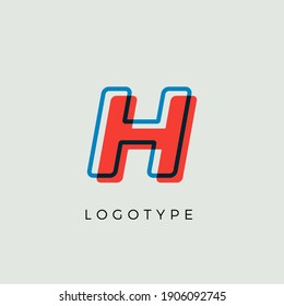 Stunning Letter H with 3d color contour, minimalist letter graphic for modern comic book logo, cartoon headline, creative lettering and art monogram. Minimal style letters, vector typographic design