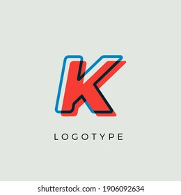 Stunning Letter K with 3d color contour, minimalist letter graphic for modern comic book logo, cartoon headline, creative lettering and art monogram. Minimal style letters, vector typographic design