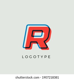 Stunning Letter R with 3d color contour, minimalist letter graphic for modern comic book logo, cartoon headline, creative lettering and art monogram. Minimal style letters, vector typographic design