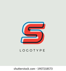 Stunning Letter S with 3d color contour, minimalist letter graphic for modern comic book logo, cartoon headline, creative lettering and art monogram. Minimal style letters, vector typographic design