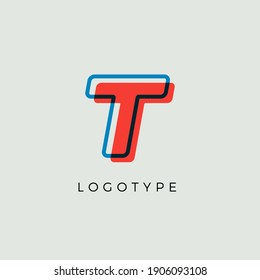 Stunning Letter T with 3d color contour, minimalist letter graphic for modern comic book logo, cartoon headline, creative lettering and art monogram. Minimal style letters, vector typographic design