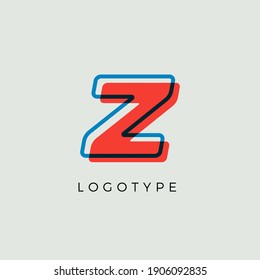 Stunning Letter Z with 3d color contour, minimalist letter graphic for modern comic book logo, cartoon headline, creative lettering and art monogram. Minimal style letters, vector typographic design