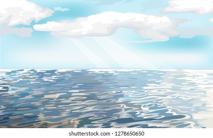 Stunning light over the blue deep sea