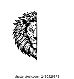 Stunning Lion Half Face Black Silhouette Vector Art for Logo and Branding Design.