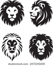 Stunning lion head silhouette vector design, ideal for logos, décor, and apparel. Features bold lines and intricate details, embodying strength and elegance. Perfect for versatile creative projects