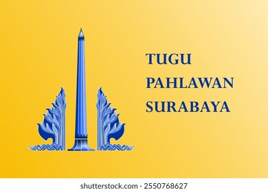 A stunning logo of the Tugu Pahlawan Surabaya, combining tradition and patriotism with blue and gold hues. Ideal for tourism, heritage, or cultural brands.