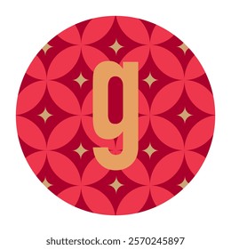 A stunning lowercase “g” graces a seamless red floral geometric design. The radiant combination evokes balance, creativity, and unity in its intricate arrangement.