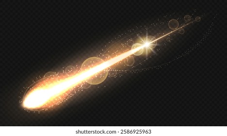 A stunning meteor shower creates a glowing trail of light in the night sky above