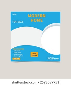 Stunning Modern Home for Sale Facebook and Instagram Post. Perfect Family Living with Spacious Interiors, Prime Location, and Stylish Design.
