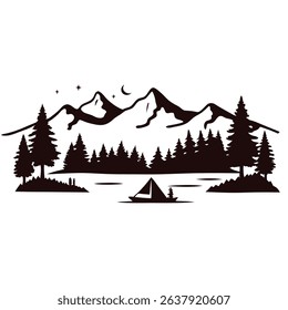 Stunning moonlit scene: majestic mountains, tranquil lake, and serene pine trees. moonlight night nature landscape scenic calm peaceful beautiful scenic view water forest reflection dark