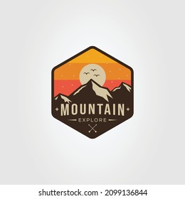 stunning mountain and beautiful sunset landscape logo vector illustration design