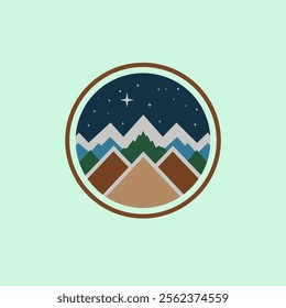 Stunning Mountain Landscape Under Starry Sky Logo