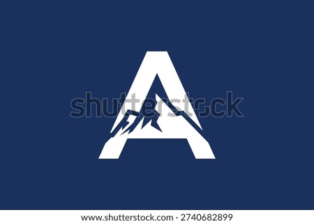 Stunning mountain logo with letter A on blue background