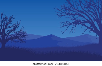 Stunning mountain view with silhouettes of trees by the riverside
